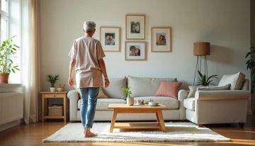 Caregiver assessing living room safety