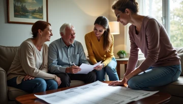 Caregivers discussing a home safety plan in a living room