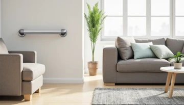 A modern living room with integrated safety features