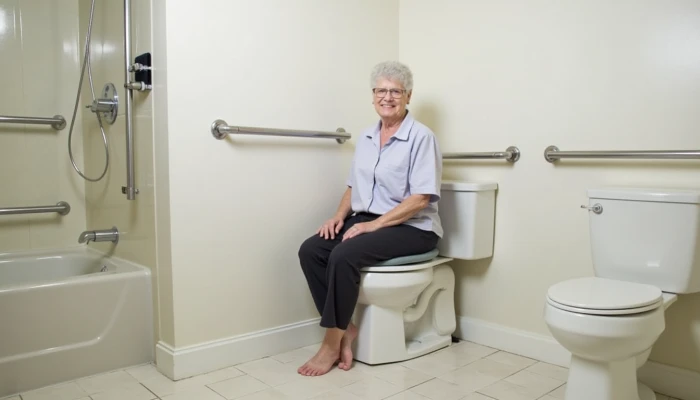 A senior using a modified bathroom
